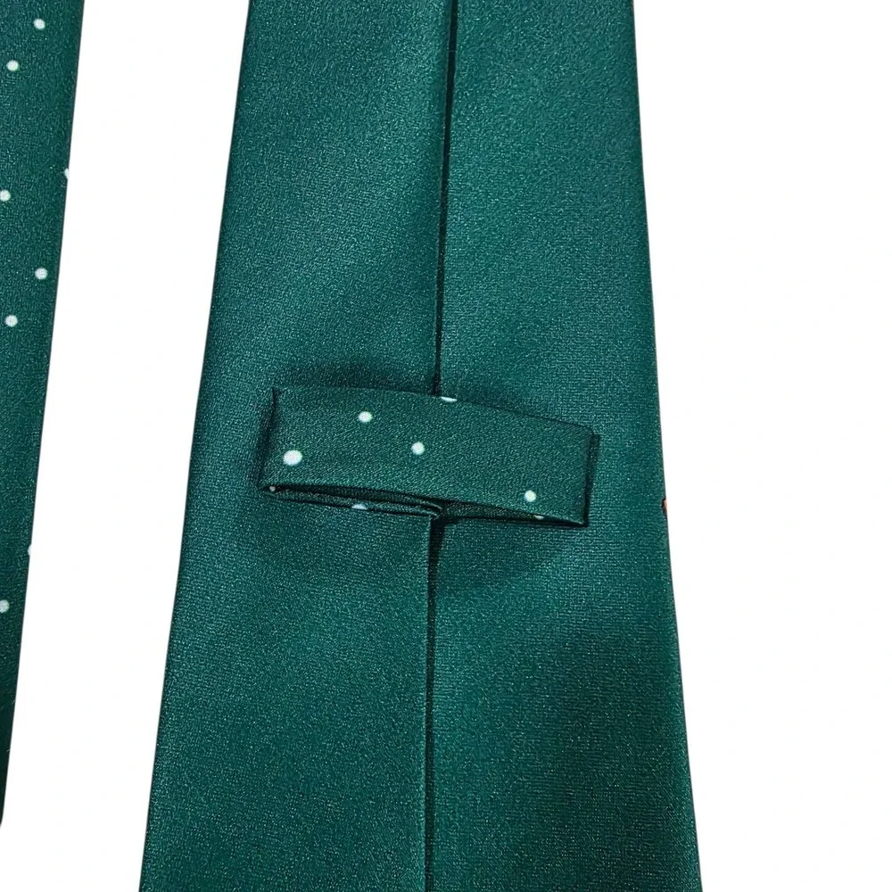 Novelty Christmas Reindeer‎ Mens Tie Green Polka Dot Necktie Holiday Party Fun
